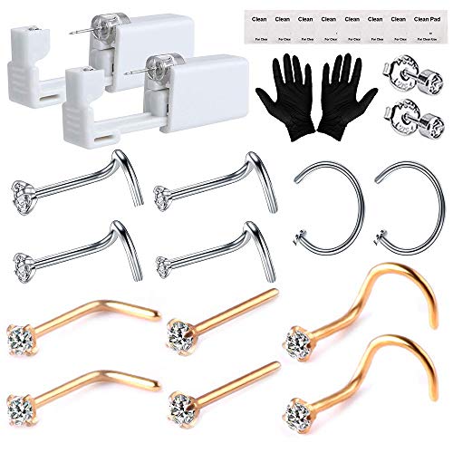 Nose Piercing Kit, Beoncall Piercing Kit Disposable Self Nose Piercing Gun Tools with 12Pcs Nose Rings Studs Piercing Jewelry Set for Women Girls Piercing Jewelry Set and Nose Piercing Gun Kit Tools