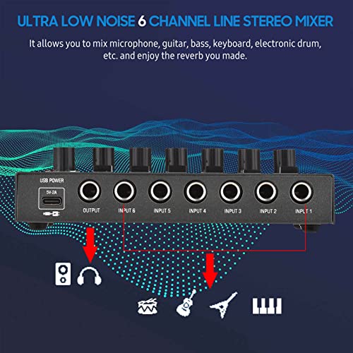Ultra baixo ruído 6 canais linha misturador estéreo 6 entrada 1 saída mono e estéreo comutação dc 5