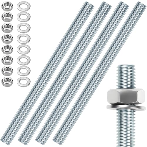 4 Stück Gewindestange M12 Gewindestangen M12 X 200mm Gewindestab Gewindebolzen Verzinkter Stahl Gewindestifte Blaues Zink Gewindestäbe mit 8pcs Sechskantmutter und 8pcs Unterlegscheiben