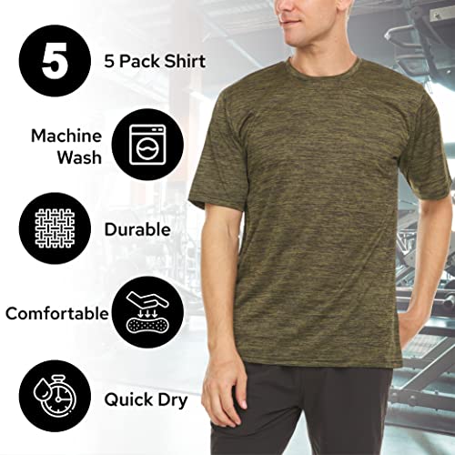 Mens Active T-Shirt - Quick-Dry Athletic Workout Training Crew Neck Short Sleeve Top 5 Pack3