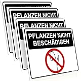 PRINTIMA 4x Schild 40x30 cm "Pflanzen nicht beschädigen" aus PVC inkl. Montagematerial – robustes Verbotsschild für Grünanlagen, Gärten, Parks, Außenbereiche & öffentliche Flächen