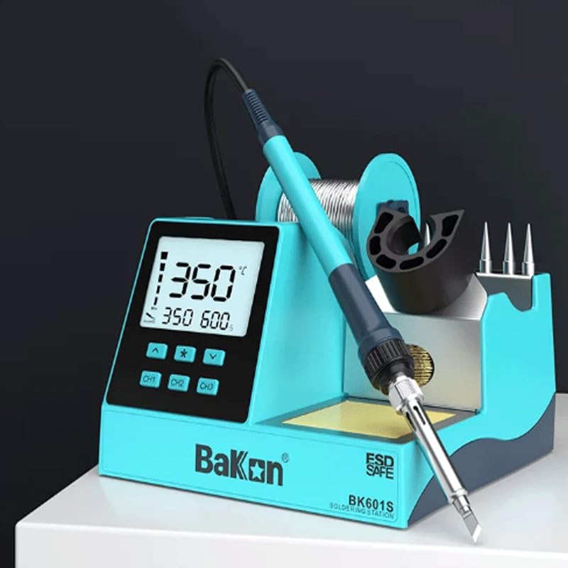 Back view of Bakon BK601S Soldering Station showing power cord and mains switch