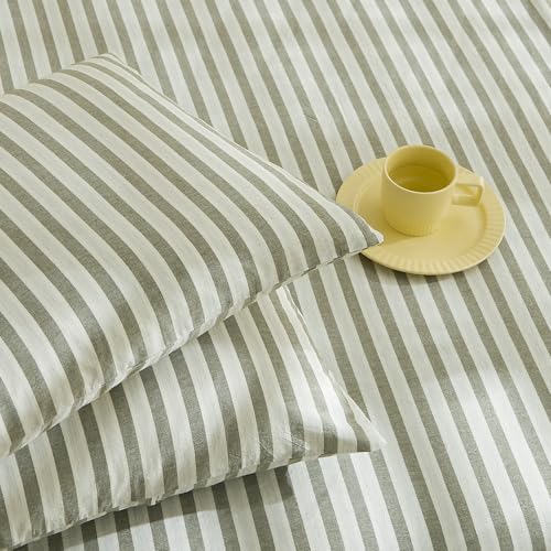 Image of LifeTB Full Size Comforter Set Grey Striped Comforter Set, 3 Pieces Retro Stripes Pattern Printed Comforter with 2 Pillowcases, Fluffy Soft Lightweight Breathable Striped Bedding Set for All Seasons