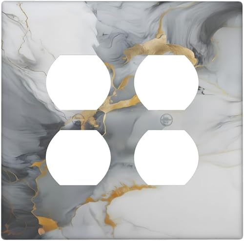 Gold Marble Grey Art Abstract Luxury Print Outlet Covers 2 Gang Double Duplex De