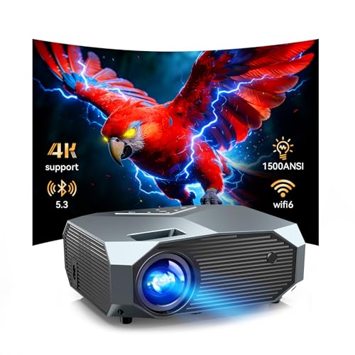 YOWHICK Projector with WiFi and Bluetooth Native 1080P Outdoor Portable Movie Projector 50%-100% Zoom 400 Display 4K Projector Compatible with HDMI/USB/PC/TV/PS5/DVD/Android/iOS