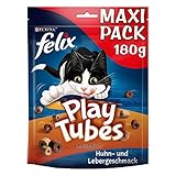 FELIX Play Tubes Katzensnack, Leckerli zum Spielen, mit Huhn- & Lebergeschmack, 5er Pack (5 x 180g)