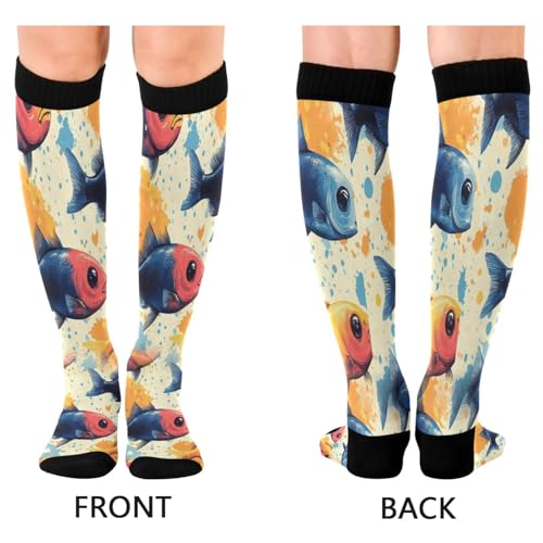 Two Pairs Bass Fish Graffiti Funny Fun Knee High Socks Warm Soft Compression Wear Resisting Running Socks2