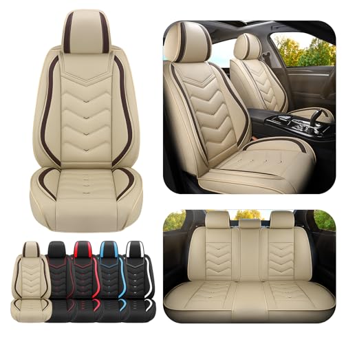 Image of ADERN Car Seat Covers for Jeep Wrangler 2000-2026, Premium Nappa Leather Car Seat Cover, Stylish Sport Seat Covers, Automobile Seat Cover Sets.(Standard 5 Seats /Beige)