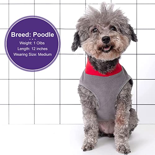 Image of cyeollo 2 Pack Fleece Dog Sweater Sweatshirt Reflective Stripe Pullover Lightweight Dog Sweater Pet Clothes Dog Coats for Small Dogs, Red & Grey M