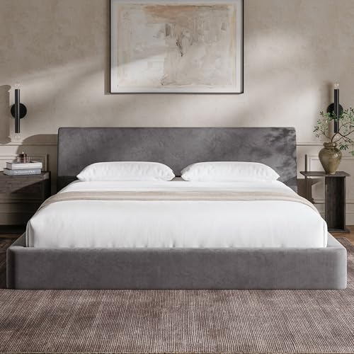 Image of RECCI AirFrame King Size Bed Frame with Ergonomic Angled Foam Cushioned Headboard, Minimalist Design Platform Bed Frame, No Box Spring Needed, Easy Assembly (Moon Grey)