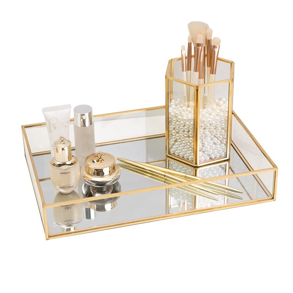 Buy Gold Mirror Tray Perfume Display Jewelry Organizer Makeup Tray