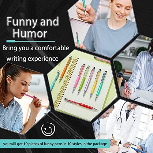 10 Pieces Quotes Pens Inspirational Ballpoint Pens, Doctor Nurse Pens for Work, Black Ink Macaron Touch Stylus Pens, Colorful Nursing Pens, Funny Crystal Stylus Pen for Men Women Students Teachers