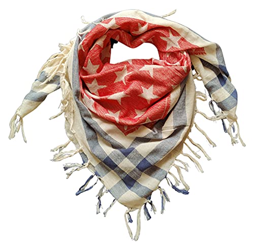 LOVARZI American Flag Scarf - Winter and Summer for Men and Women - Red Blue & White Cotton Shemagh - Keffiyeh Desert Arab Scarves
