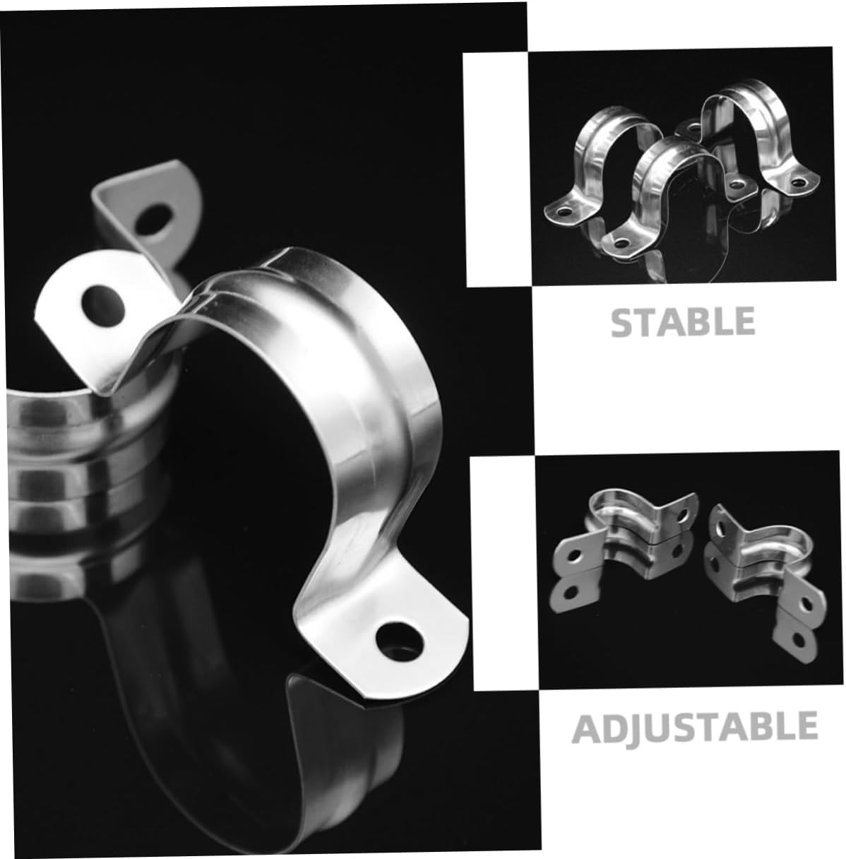 10Pcs U Shape Stainless Steel Pipe Strap Clamps Tension Double Hole Saddle Clips for Secure Garden Hose and PVC Tube Fixing Durable Bracket