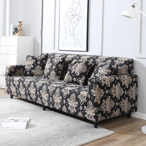Image of HOKIPO 95% Polyester, 5% Spandex Elastic Stretchable Universal Sofa Cover 4 Seater (Ar-4096-D8, Black)