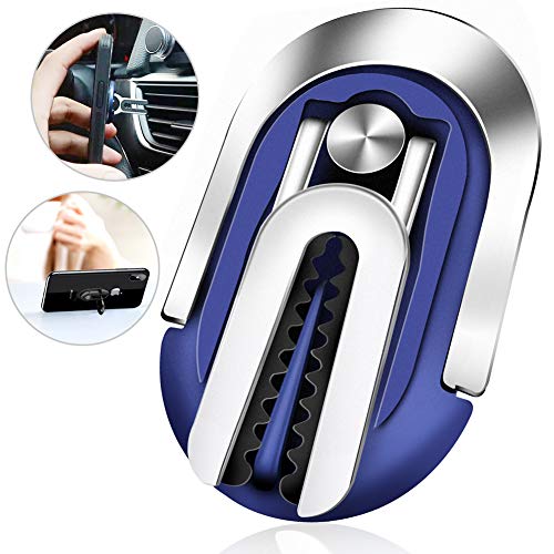 Fwn Finger Ring Stand, 3 en 1 Mr. Support de téléphone Universel pour Voiture et Support de Bague de Doigt pour Voiture, Rotation à 360 ° et retournement à 90 ° (Bleu)