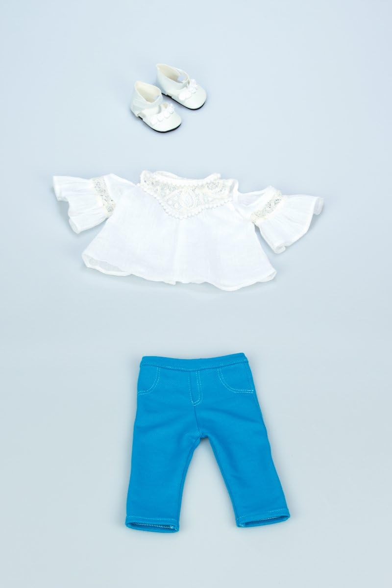 Trendy Girl - 18 inch Doll Clothes - 3 Piece Outfit - White Cotton Blouse, Turquoise Leggings and White Shoes (Dolls Not Included)