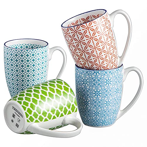 vancasso serie Macaron Taza de Porcelana de 4 piezas 380ml Juego de Tazas de T�/ Cafe de Oficina Taza de Desayuno para el Hogar Mugs Coloridos