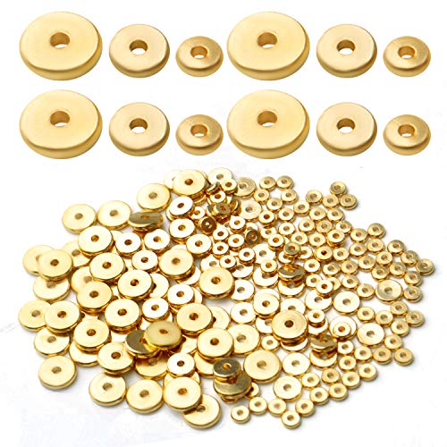 200pcs 4mm/6mm/8mm Gold Flat Round Spacers Beads Brass Rondelle Disc Spacers Loose Beads Jewelry Bead Spacer for DIY Bracelet Jewelry Crafts Making