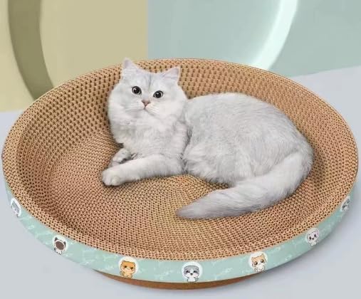 Round Cat Scratching Board, 2 in 1 Cat Scratch Bed, Corrugated Cardboard Scratch Sofa, Anti Slip Cats Scratcher, Scratching Mat for Indoor Cats Furniture | Furniture Protector (40x40x9cm)