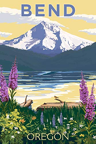 Lantern Press Bend, Oregon, Mountain and Lake Scene (12x18 Wall Art Poster, Room Decor)