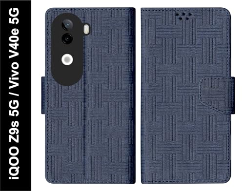 Image of SBMS Flip Cover for iQOO Z9s 5G / Vivo V40e 5G Back Cover Case with Magnatic Closure | Inbuilt Stand | Card & Money Pocket (Mat Blue)
