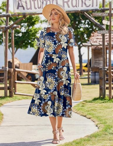 Image of Zeagoo Womens Summer Dresses 2026 Casual Midi Dress Flowy Sundress Ruffle Short Sleeve Tiered Dresses A Line Boho Dress