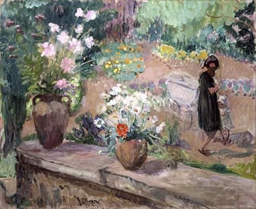 Impression sur toile Femme au jardin d'Henri Lebasque affiche grand format salon