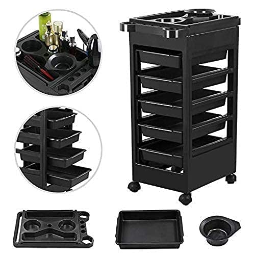Sweet Pea Sweetpea5 Layer Salon Spa Beauty Hairdressing Rolling Trolley Cart With Drawers Hair Dryer Service Tray Tool Storage Cart Black 5 Drawerstrolley 1