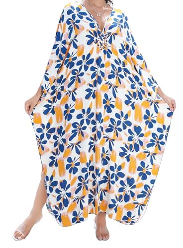 Image of Yanziliu Kaftan Dress for Women,Plus Size Hawaiian Batwing Sleeve Beach Cover Up Summer Swimsuit Dresses