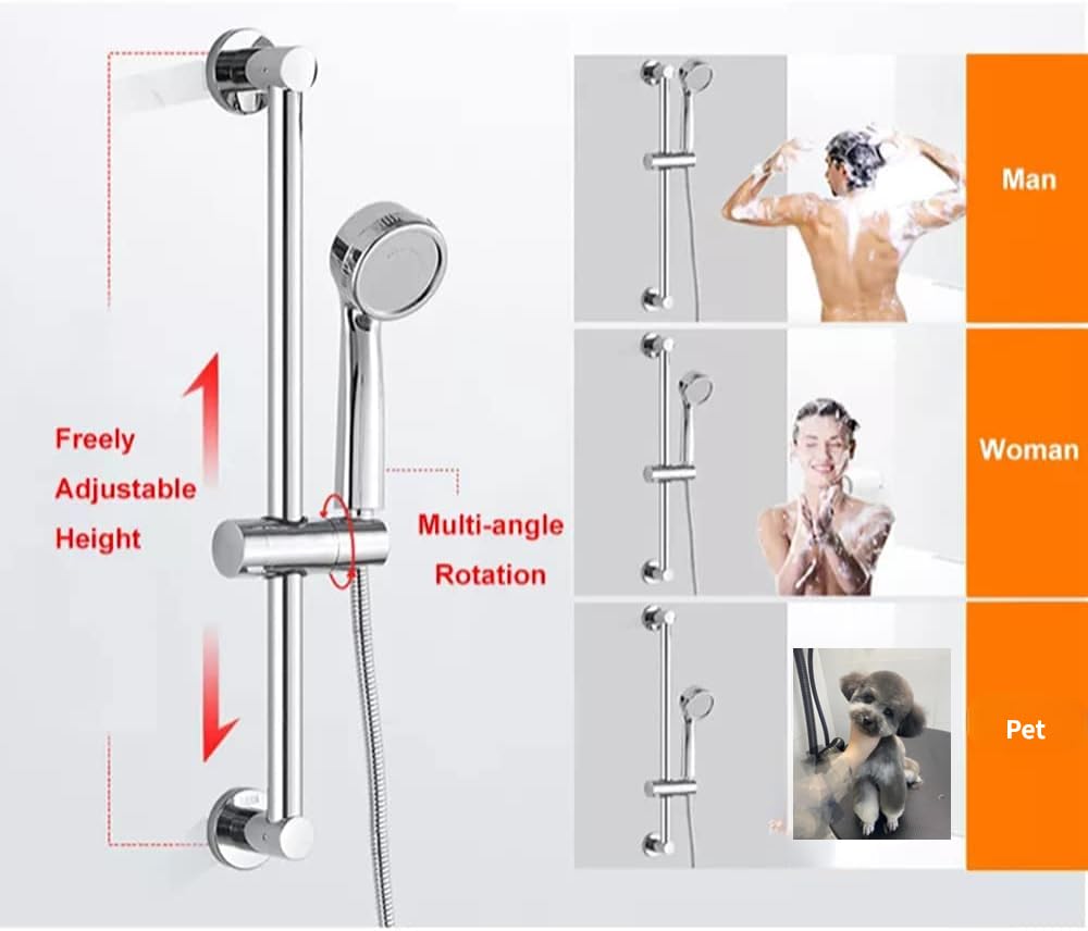 Zjyufy Hand Shower Holder Bracket – Adjustable Slide Bar Clamp For 25mm Round Rails, Rotating & Height Adjustable (Silver ABS)