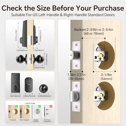 VCHOO Keyless Entry Door Lock Set WiFi Smart App Control Door Lock for Front Door Keypad Deadbolt with 2 Knobs Auto Lock One Time Codes Easy Install, Black thumbnail 7