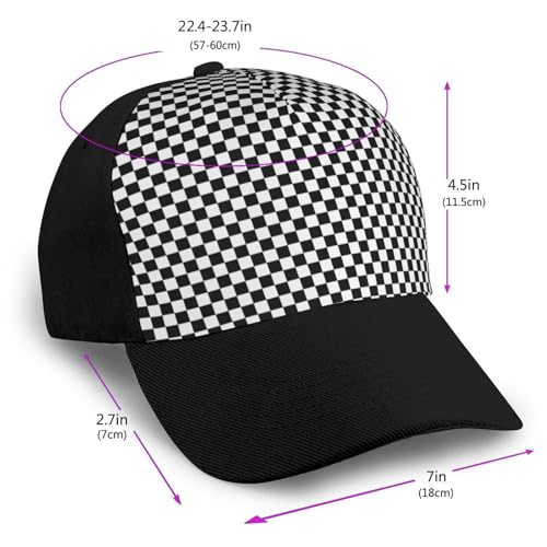 Checkerboard Black and White Pattern Unisex Classic Adjustable Curved Brim Baseball Cap, Trucker Hat2