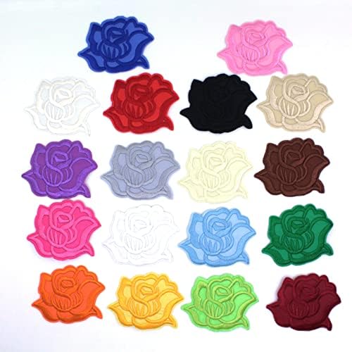 Guokuai Flowers Butterfly Iron on Patches Sew on Embroidery Applique Patches for Arts Crafts DIY Decor, Jeans, Jackets, Clothing, Bags(Rose/Sun Flower/Butterfly Decorative Patch) (Large Rose 18pcs)