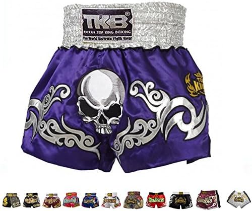 Top King Boxing Muay Thai Shorts Normal Style (46 - Skull Purple,XL)