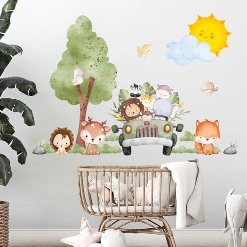 Adesivo Decorativo Safari Infantil Papel de Parede Quarto Bebê Ki...