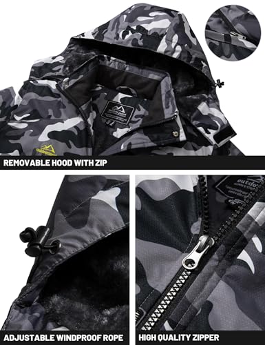 TACVASEN Herren Arbeitsjacke Winter Angeljacke Übergangsjacke Regenjacke Outdoorjacke Wasserdicht Atmungsaktiv Winddicht, Schwarz Camo, M