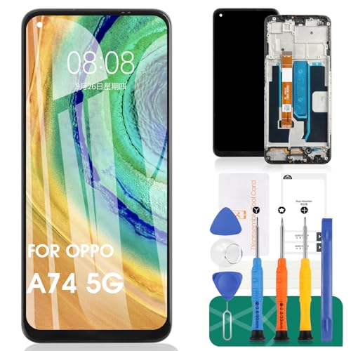 para OPPO A74 5G Pantalla LCD para OPPO A54 5G Pantalla de Repuesto para OPPO A74 5G Pantalla táctil CPH2197 Conjunto digitalizador CPH2195 Kit de reparación (Negro con Marco)