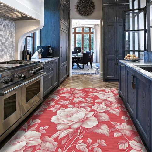Tapis lavable sans perte de poils 200x300 style chinois rétro floral pivoines