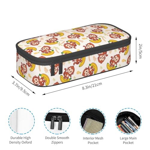 Image of Cute Monkey Banana Large Pencil Case, Pencil Pouch With Zipper Compartments Stationery Pencil Bag For Kids Teens Students School Supplies