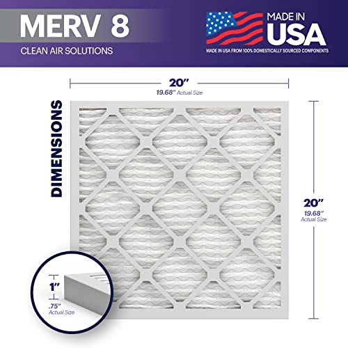 bnx trufilter 20x20x1 air filter merv 8 6-pack - made in usa  dust amp pet defense electrostatic pleated air conditioner hvac ac furnace filters for dust pet mold pollen mpr 600  700 amp fpr 5