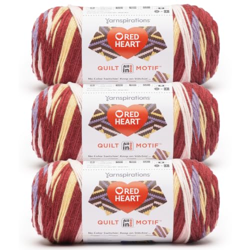 Image of Red Heart All in One Quilt Motif Yarn for Crocheting, Timeless, 3-Pack | #4 Medium Worsted Weight 100% Acrylic Knitting and Crochet Yarn for Blankets, Pillows, and Home Decor, 440 yards, 250g /8.8oz