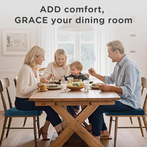 Image of AddGrace Square Chair Cushions for Dining Chairs 4 Pack 16x16x2inch D Blue | Non Slip, Removable Cover with Ties, Textured Fabric, for Kitchen Dining Room Indoor, Hard Wooden Chairs, Family Gathering