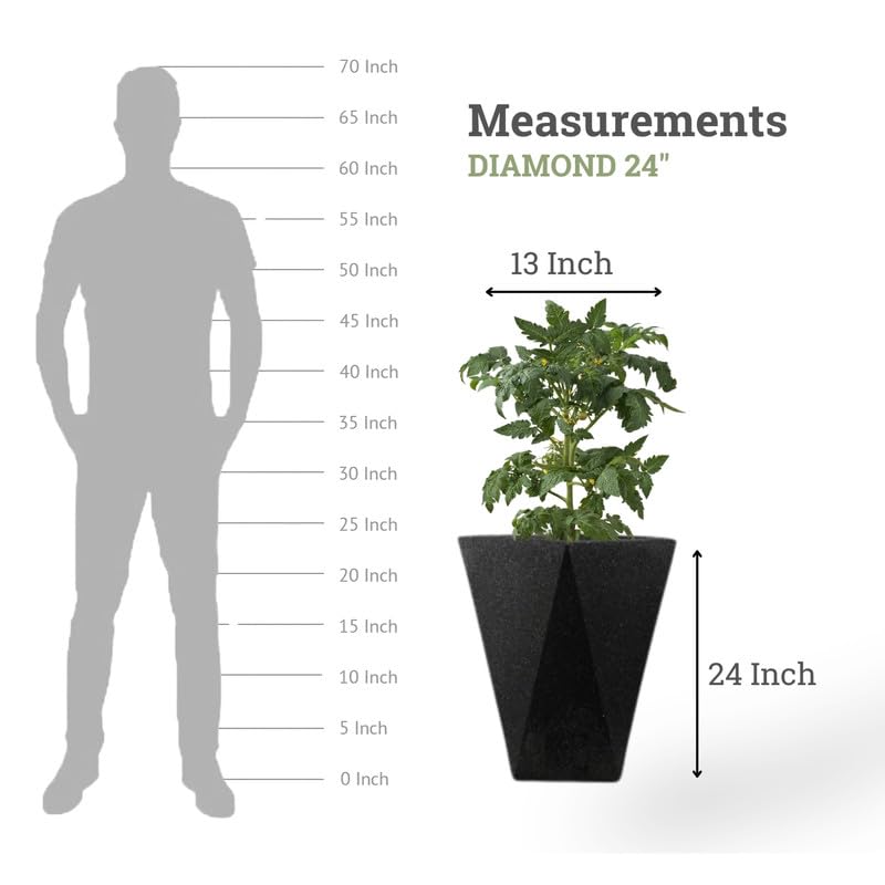 Image of Amazon Brand - Umi Diamond 24 Inch Pots for Planter & Flowers Big Size Gamla - Lightweight, Durable Outdoor & Indoor Planters, Perfect for Balcony & Terrace Gardens (Black)