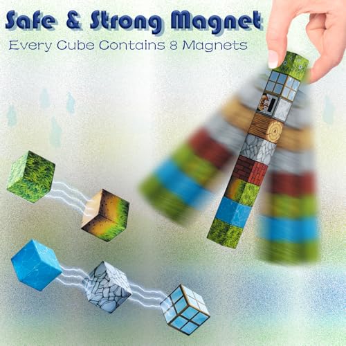Magnetic Blocks-Build Mine Magnet World Sets,106Pcs Magnetic Tiles for Boys Girls Age 3-5 4-8 ,2.5CM Montessori Sensory Fidget Cubes Construction Toys for Kids 5-7,Kids Games Gift for 6-12 Years Old