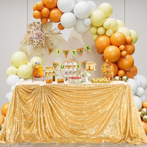 Image of B-COOL Gold Rectangle Sequin Tablecloth 90x156-Inch Sparkly Wedding Tablecloth Long Glitter Table Overlays for Event Party Banquet