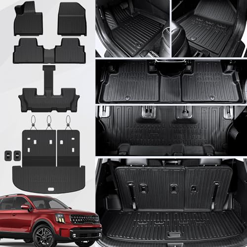JOULARISE Floor Mats Cargo Mat with Backrest Mats for 2020-2025 Kia Telluride 7/8 Passenger Car Mats...