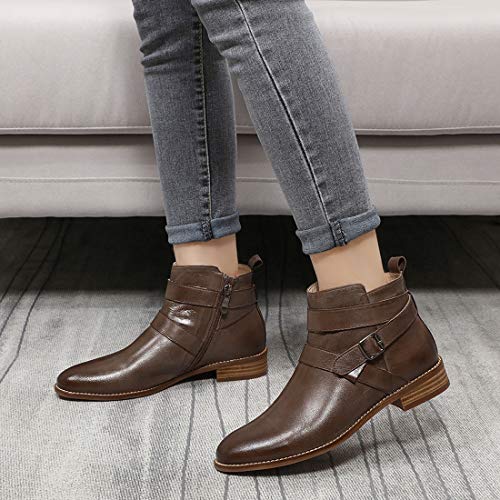 Image of Mona flying Womens Leather Ankle Boots Side Zipper Low Heel Short Booties