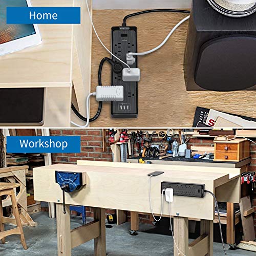 15 Ft Extension Cord Flat Plug Surge Protector Power Strip With Usb, Ntonpower 12 Outlets Surge Protector Wall Mount, 2100 Joules, 1875W, 15A Circuit Breaker For Home Office Dorm Essentials, Black #TOP7