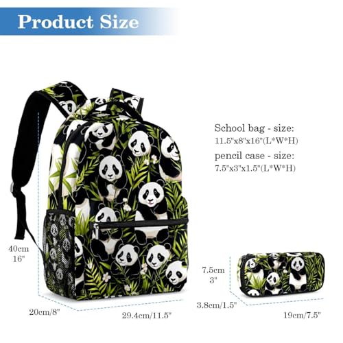 Sac à dos panda avec trousse ensemble d'école multicolore pour ado
